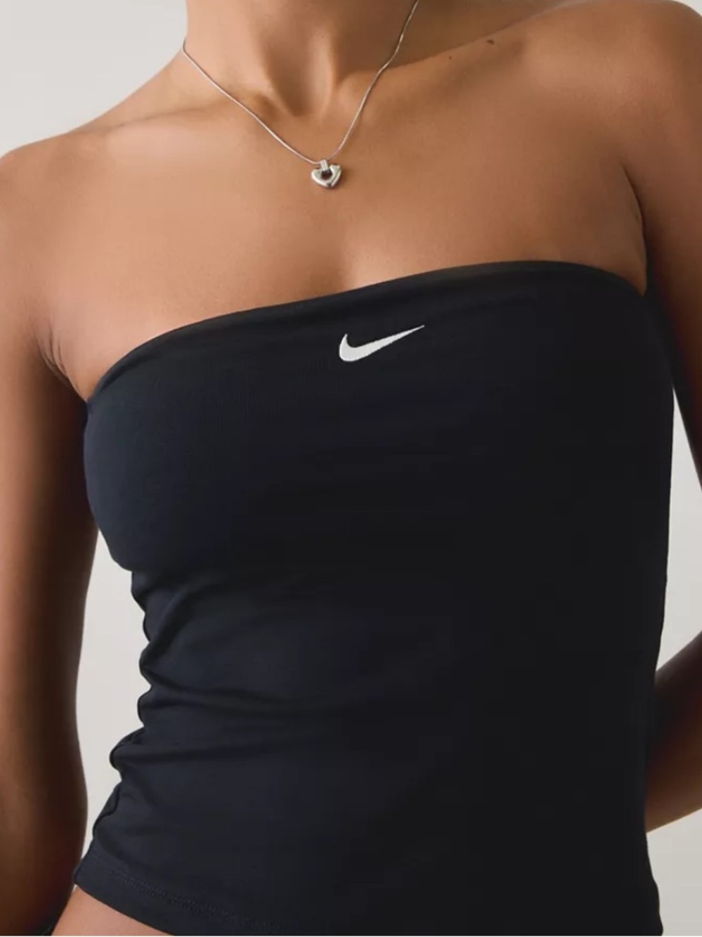 Nike Black Strapless Tube Top with White Swoosh Logo
